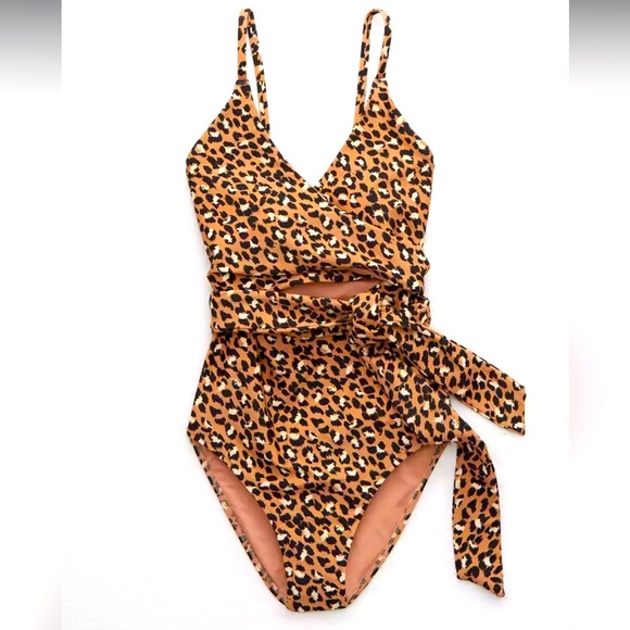 Aerie Leopard Wrap One Piece Swimsuit Raw Sienna Size Small - Picture 1 of 13